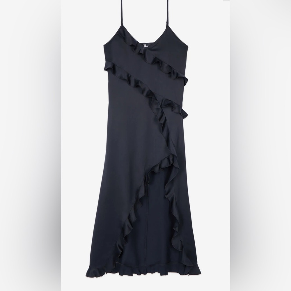 🆕 The Kooples Black Long Ruffle Slip Dress - 8